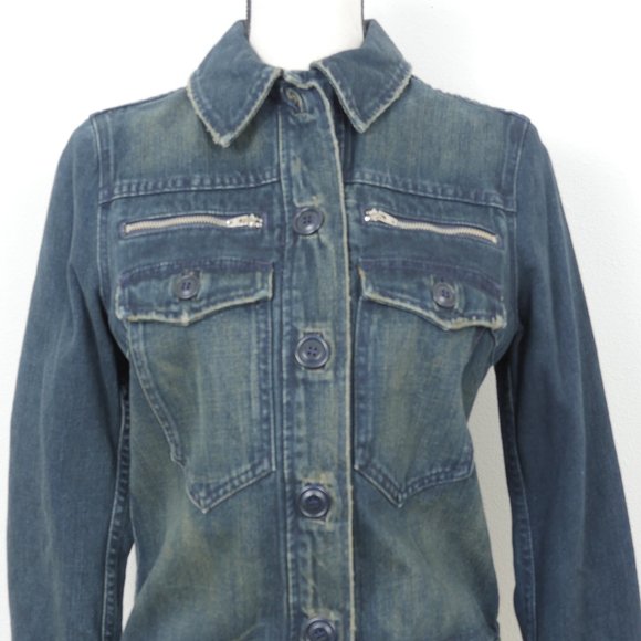Habitual Denim Moto Style Button Up Size 4 Blue Jean Jacket - Picture 3 of 10